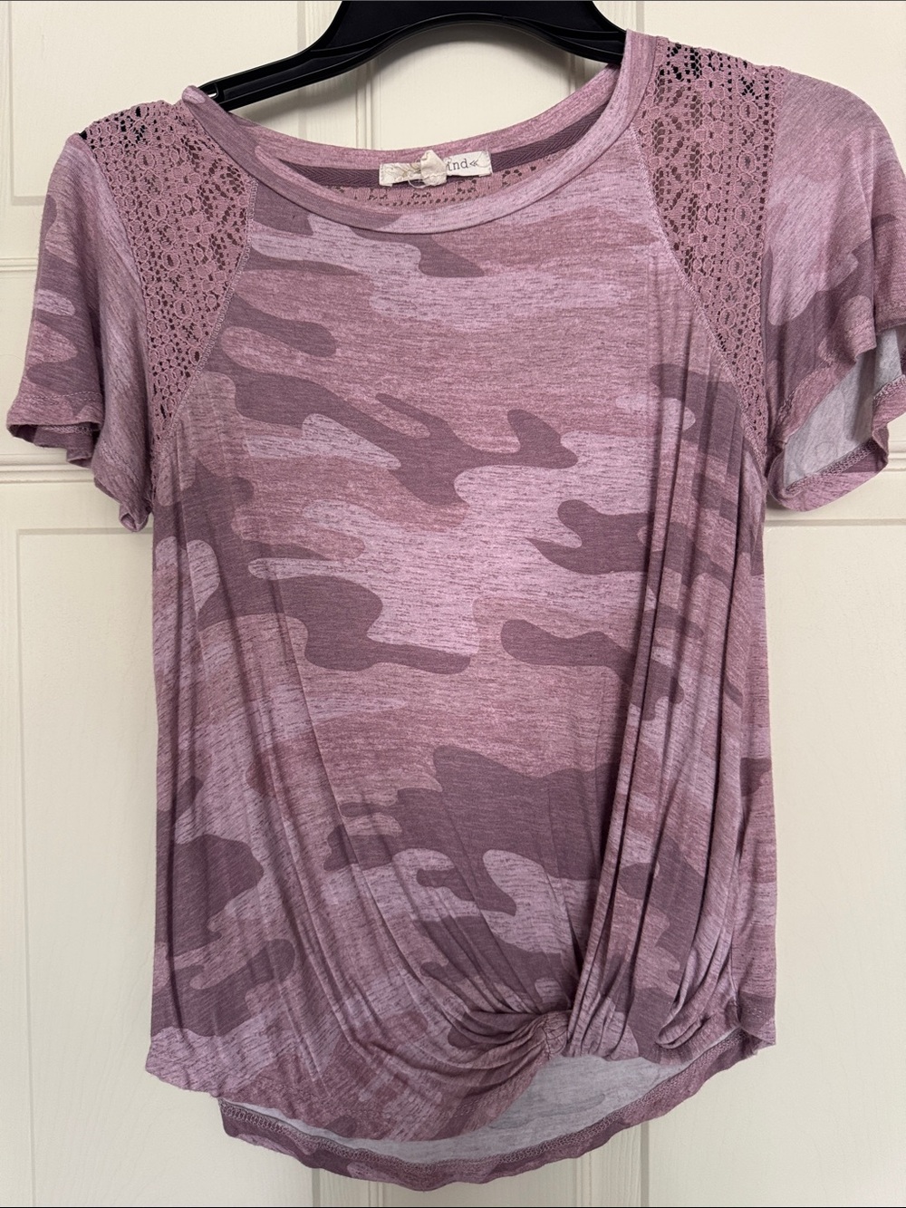Camo Lace-Trim Knot Front Tee